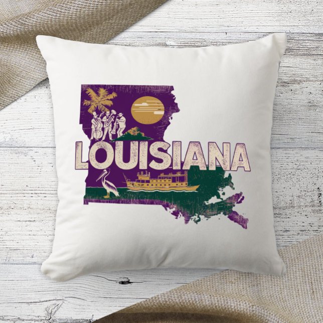 Home State Retro Colour Louisiana  Cushion (Creator Uploaded)