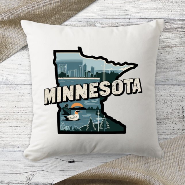 Home State Retro Colour Minnesota  Cushion (Creator Uploaded)
