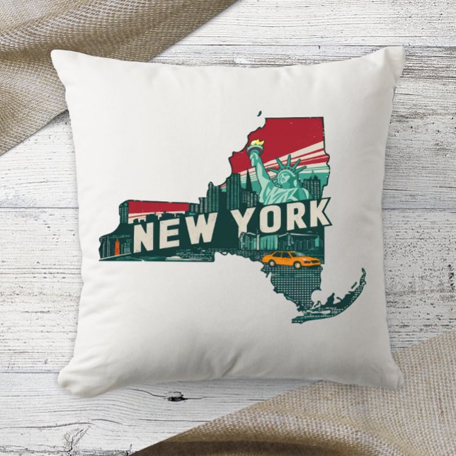 Home State Retro Colour New York  Cushion (Creator Uploaded)