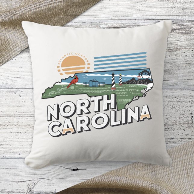 Home State Retro Colour North Carolina Cushion (Creator Uploaded)