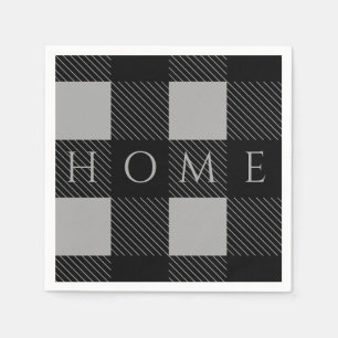 Home Stylish Grey Black Buffalo Plaid Check Napkin
