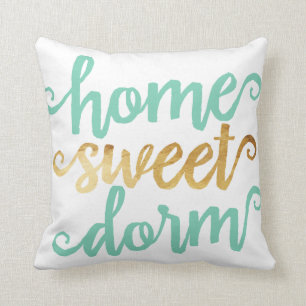Home Sweet Dorm Gold Chevron Cushion