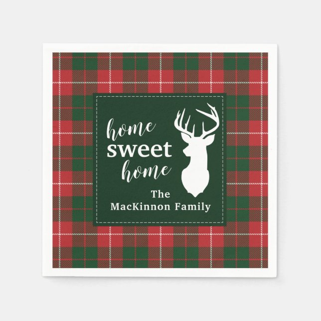 Home Sweet Family Christmas Tartan MacKinnon Napkin (Front)
