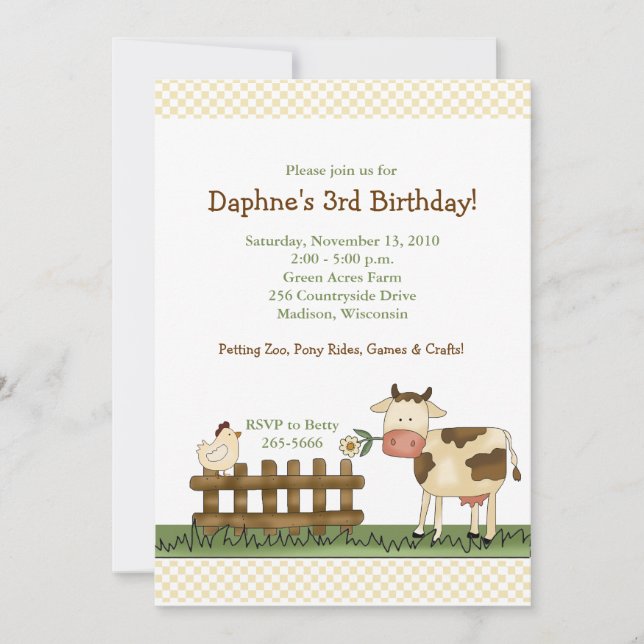 Home Sweet Farm Cow Birthday Invitation 5 x 7 (Front)