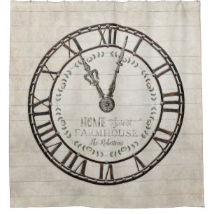Home Sweet Farmhouse Roman Numeral Clock Face Art Shower Curtain