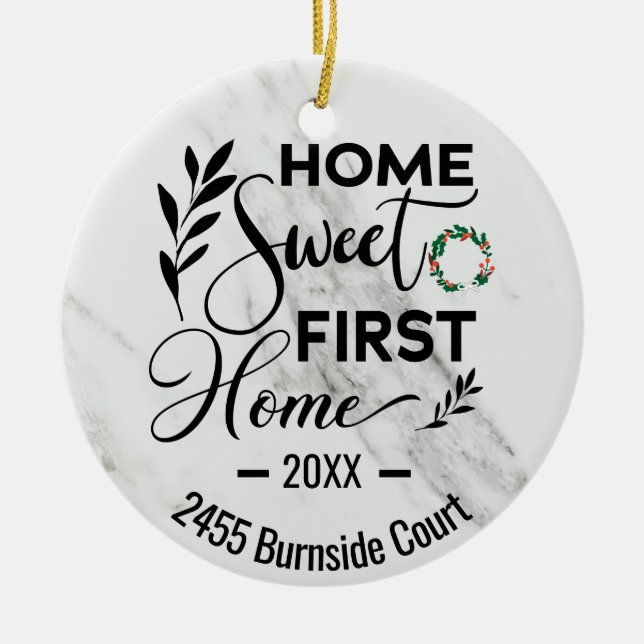 Home Sweet First Home 2021 Personalised Address Ceramic Tree Decoration (Front)