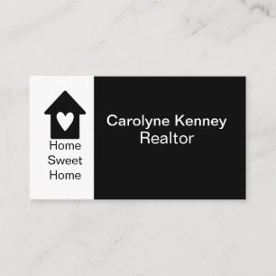 Home Sweet Heart Realtor Simple Black White Business Card