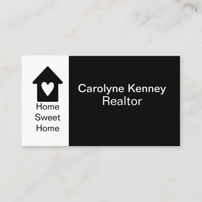 Home Sweet Heart Realtor Simple Black White Business Card (Front)
