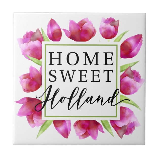 Home Sweet Holland: Pink Tulips Dutch Tulpen Gift Tile (Front)