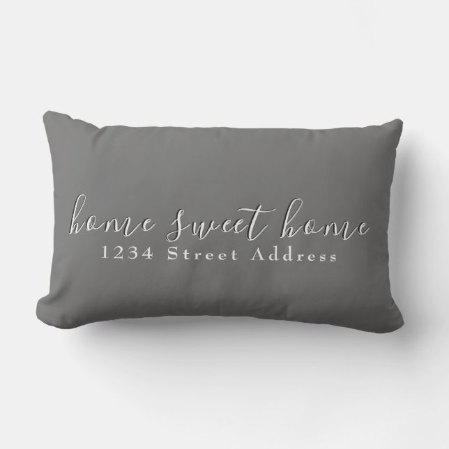 Home Sweet Home & Address | Script | Grey Lumbar Cushion (Front)
