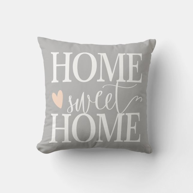 Home Sweet Home and pink heart Grey Cushion (Front)