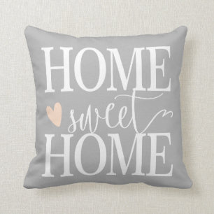 Home Sweet Home and pink heart Grey Cushion