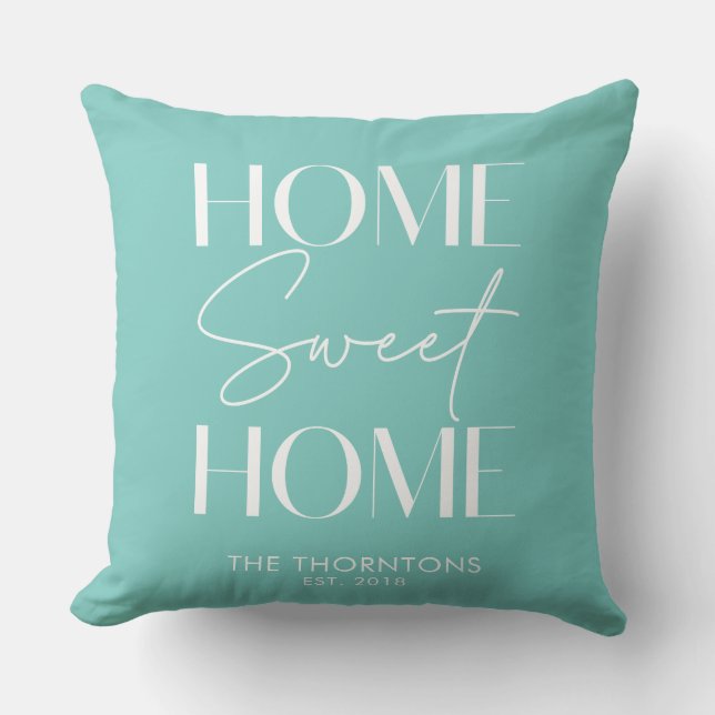 Home Sweet Home Aqua Green Solid Cushion (Front)