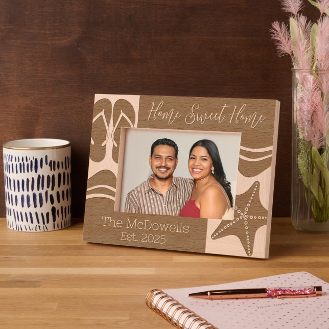 Home Sweet Home Beach Theme Etched Frames (Beach Themed Personalized Frame)