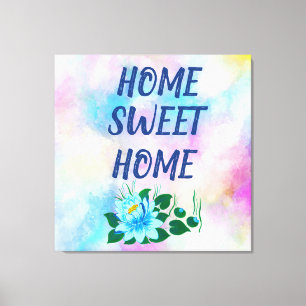 Home sweet home beautiful blue flower watercolor canvas print