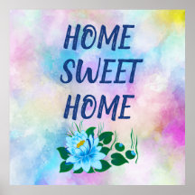 Home sweet home beautiful blue flower watercolor 