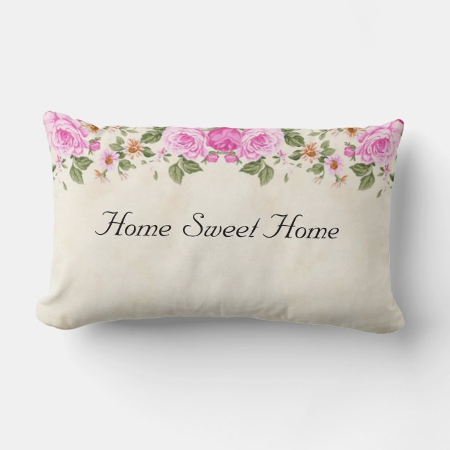 Home Sweet Home & Beautiful Pink Flowers  Throw Pi Lumbar Cushion (Front)