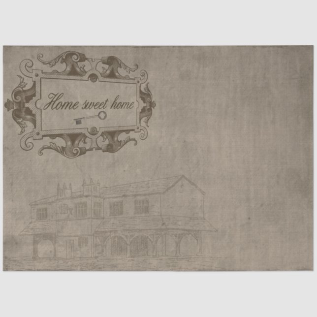 Home Sweet Home Beige Background Decoupage Tissue Paper (Front)