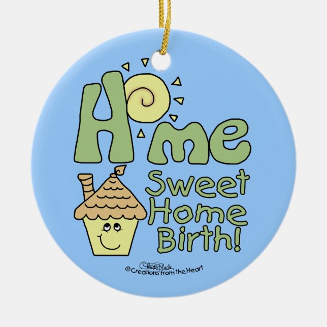 Home Sweet Home Birth! -House and Sunshine Ceramic Tree Decoration (Front)