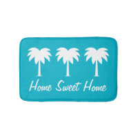 Home sweet home blue palm tree non slip bath mat