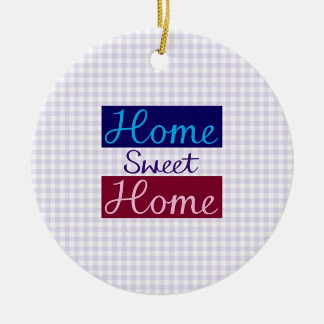 Home Sweet Home Blues, Red, Pink, Purple, Gingham Ceramic Tree Decoration (Front)