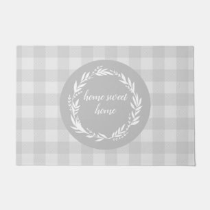 Home Sweet Home Buffalo Check Pattern Grey Doormat