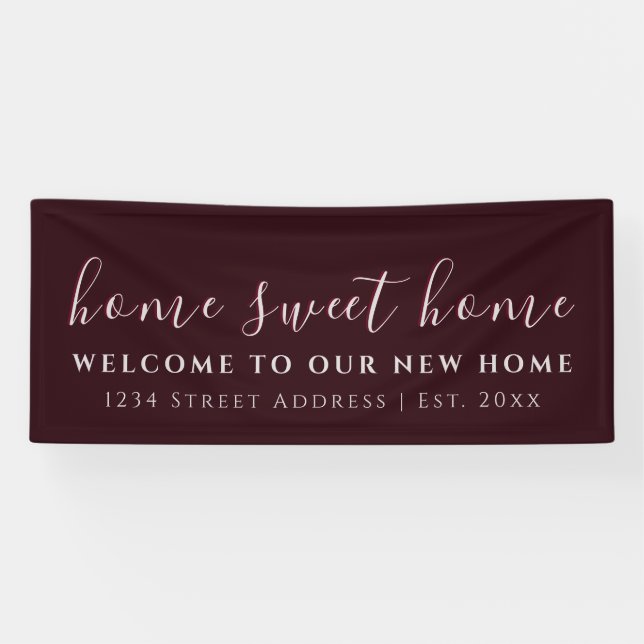 Home Sweet Home | Burgundy | Housewarming Party Banner (Horizontal)