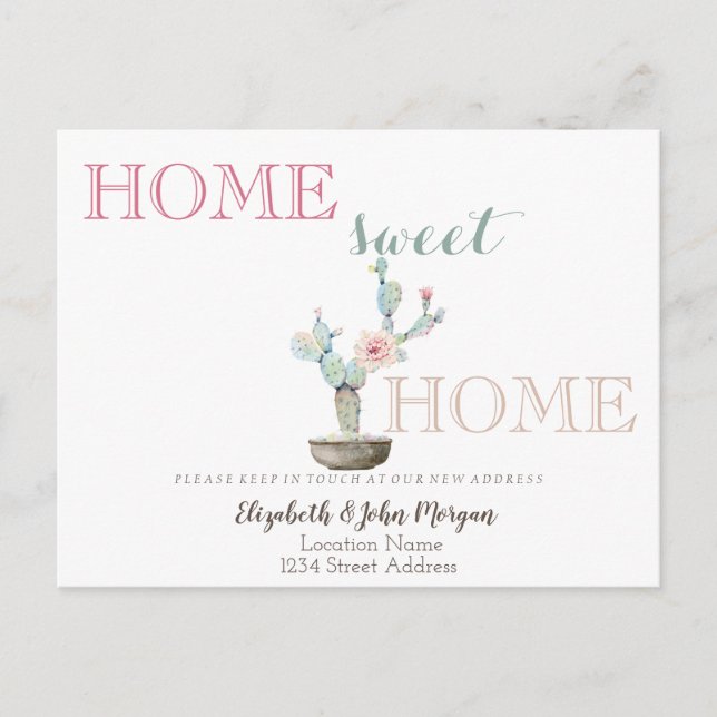 Home Sweet Home,Cactus Flower  Announcement Postcard (Front)