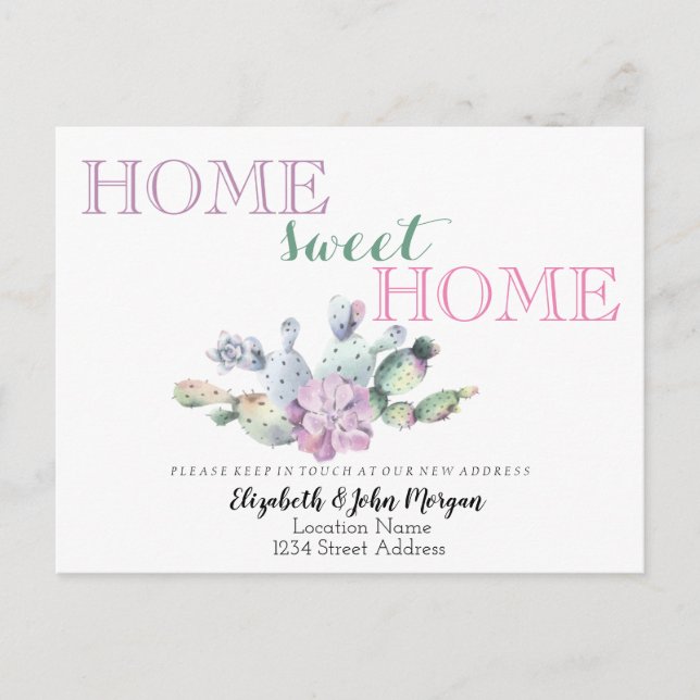 Home Sweet Home,Cactus Succulent Flower Announcement Postcard (Front)