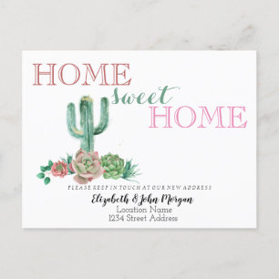 Home Sweet Home,Cactus Succulent  New Address  Announcement Postcard
