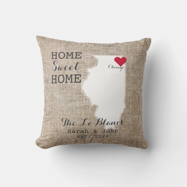 Home Sweet Home | Chicago Illinois Rustic Cushion (Front)