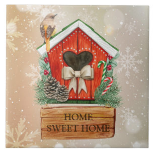 Home Sweet Home Christmas Bird House Tile