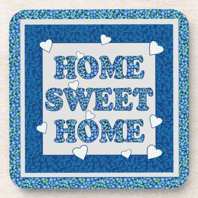 Home Sweet Home Coaster, Blue Mix'n'Match Patterns Coaster (Front)