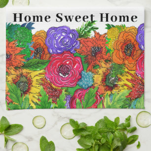  Home Sweet Home Colourful Floral 1/2 Fold Tea Towel