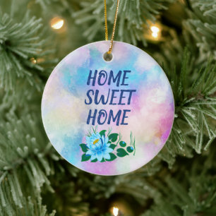 Home Sweet Home Colourful Watercolor Floral Text  Ceramic Tree Decoration