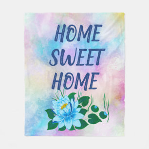 Home Sweet Home Colourful Watercolor Floral Text  Fleece Blanket