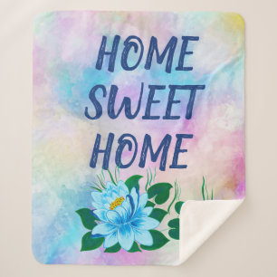 Home Sweet Home Colourful Watercolor Floral Text  Sherpa Blanket