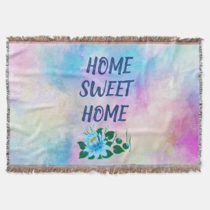 Home Sweet Home Colourful Watercolor Floral Text Throw Blanket