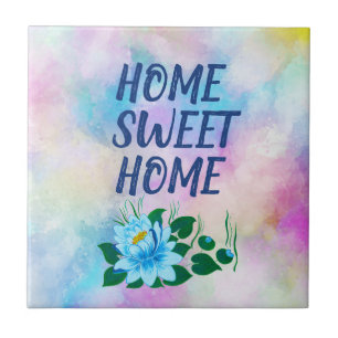 Home Sweet Home Colourful Watercolor Floral Text  Tile