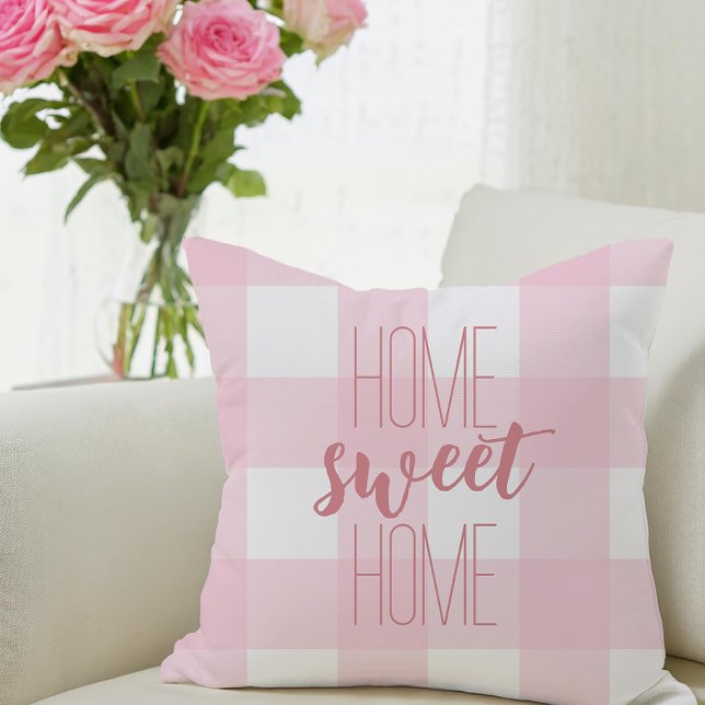 Home Sweet Home Country Pink Buffalo Check Cushion (Creator Uploaded)