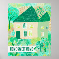 HOME SWEET HOME Custom House Garden Illustration 