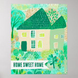 HOME SWEET HOME Custom House Garden Illustration Poster