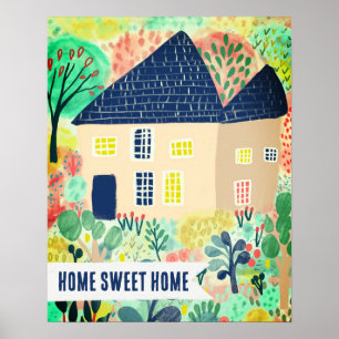 HOME SWEET HOME Custom House Garden Illustration Poster