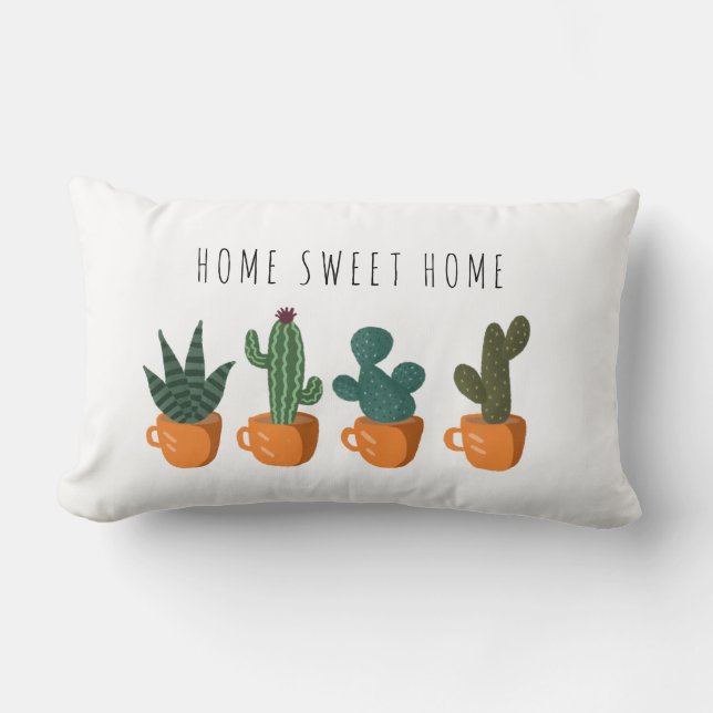 Home Sweet Home Cute Cactus Family Lumbar Cushion (Front)