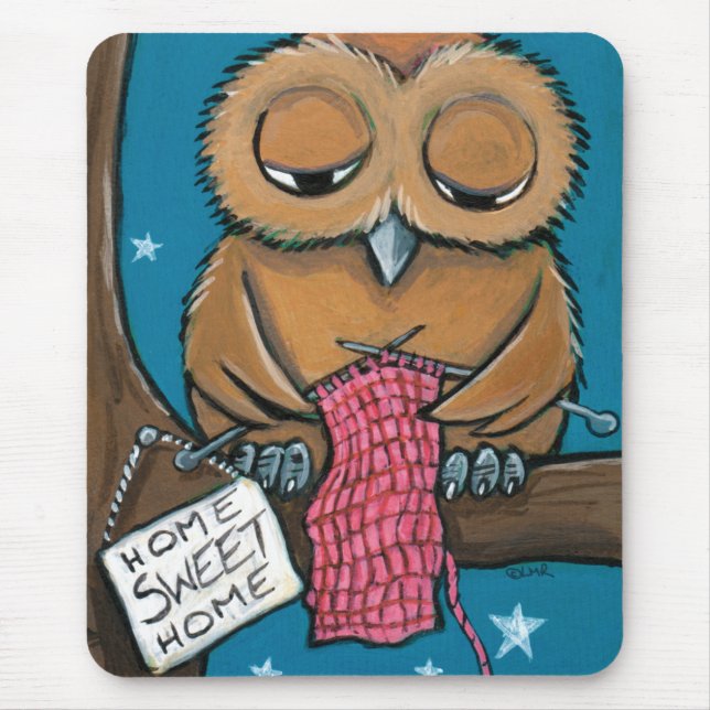 Home Sweet Home - Cute Knitting Owl Mousepad (Front)