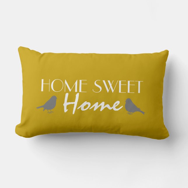 Home Sweet Home Cute Ochre Yellow Grey Modern Lumbar Cushion (Front)