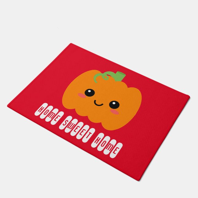 Home Sweet Home Cute Pumpkin Welcome Doormat (Angled)