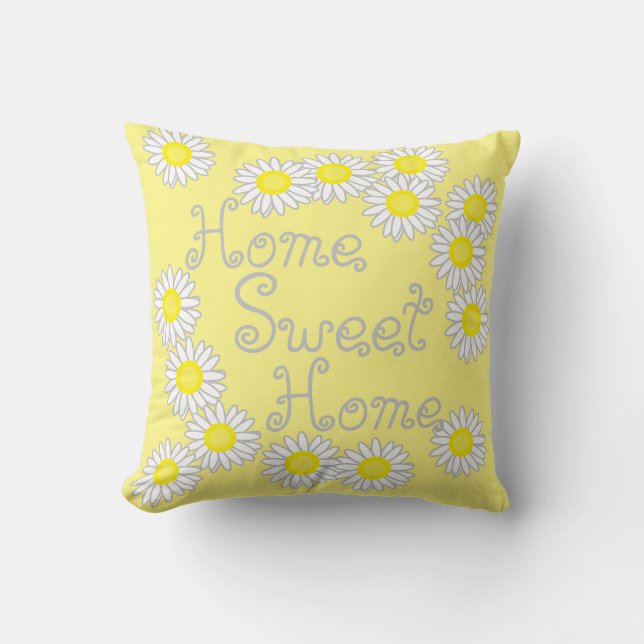 Home Sweet Home Daisy White and Yellow Cushion (Front)