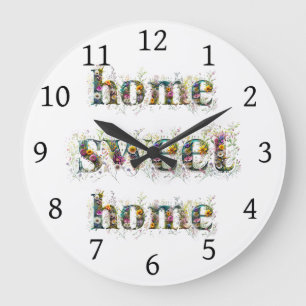 HOME SWEET HOME decorative text in wildflowers Large Clock