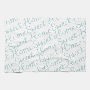 Home Sweet Home Diagonal Script Duck Egg Blue Wt Tea Towel